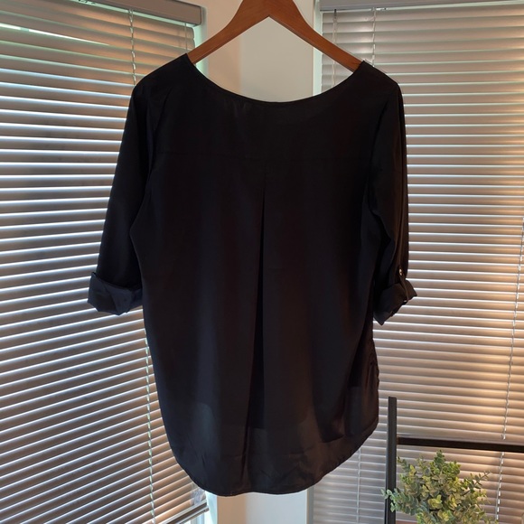 Quarter Sleeve Faux Satin Blouse - Picture 3 of 4